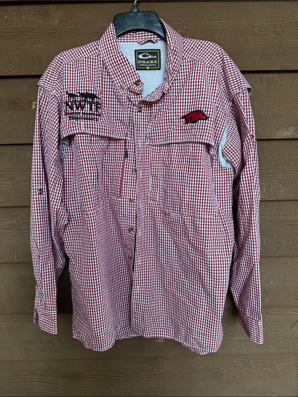 Drake Men's Razorback Red and White Gingham Button-Down Shirt size L